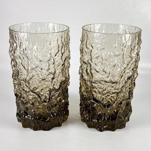 Vtg Selezione IVV Italian Crystal Glacier Ice Bark Glass Tumblers 60's Lot of 2